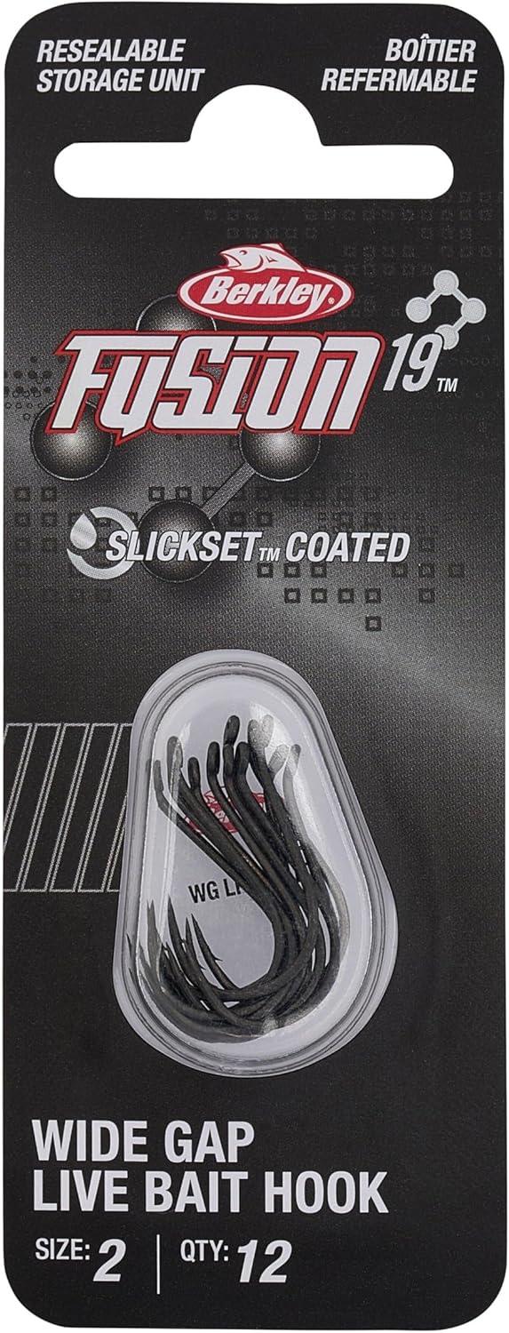 imageBerkley Fusion19 Wide Gap Live Bait Hooks Size 4 Fishing Hooks Needle Point with SlickSet Coating for Easy Penetration Forged for Added StrengthSmoke Satin
