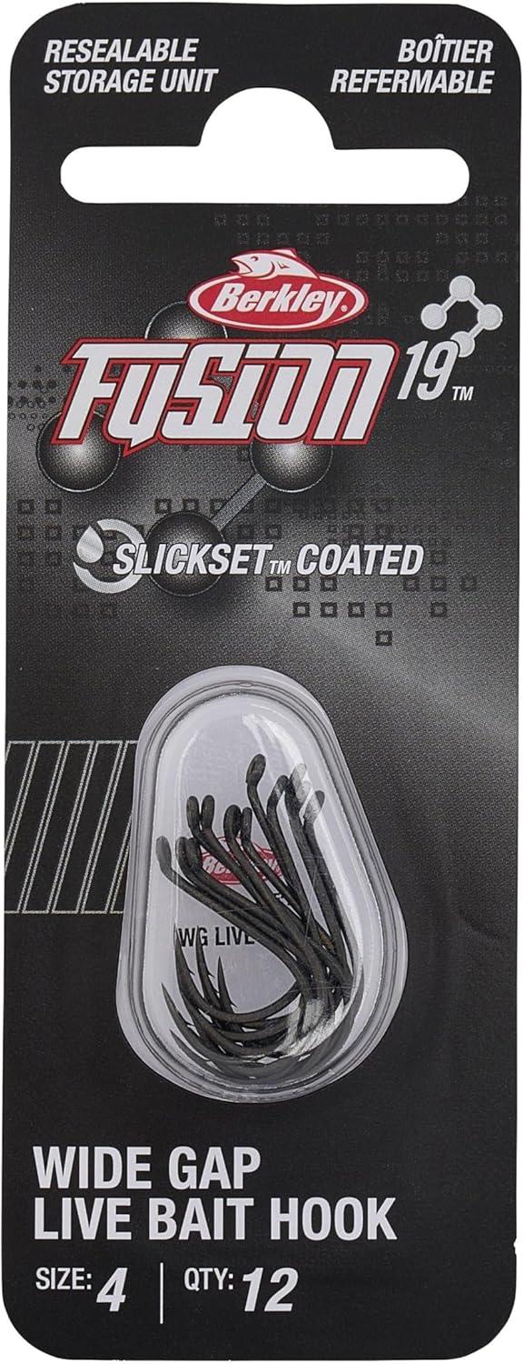 imageBerkley Fusion19 Wide Gap Live Bait Hooks Size 4 Fishing Hooks Needle Point with SlickSet Coating for Easy Penetration Forged for Added StrengthSmoke Satin