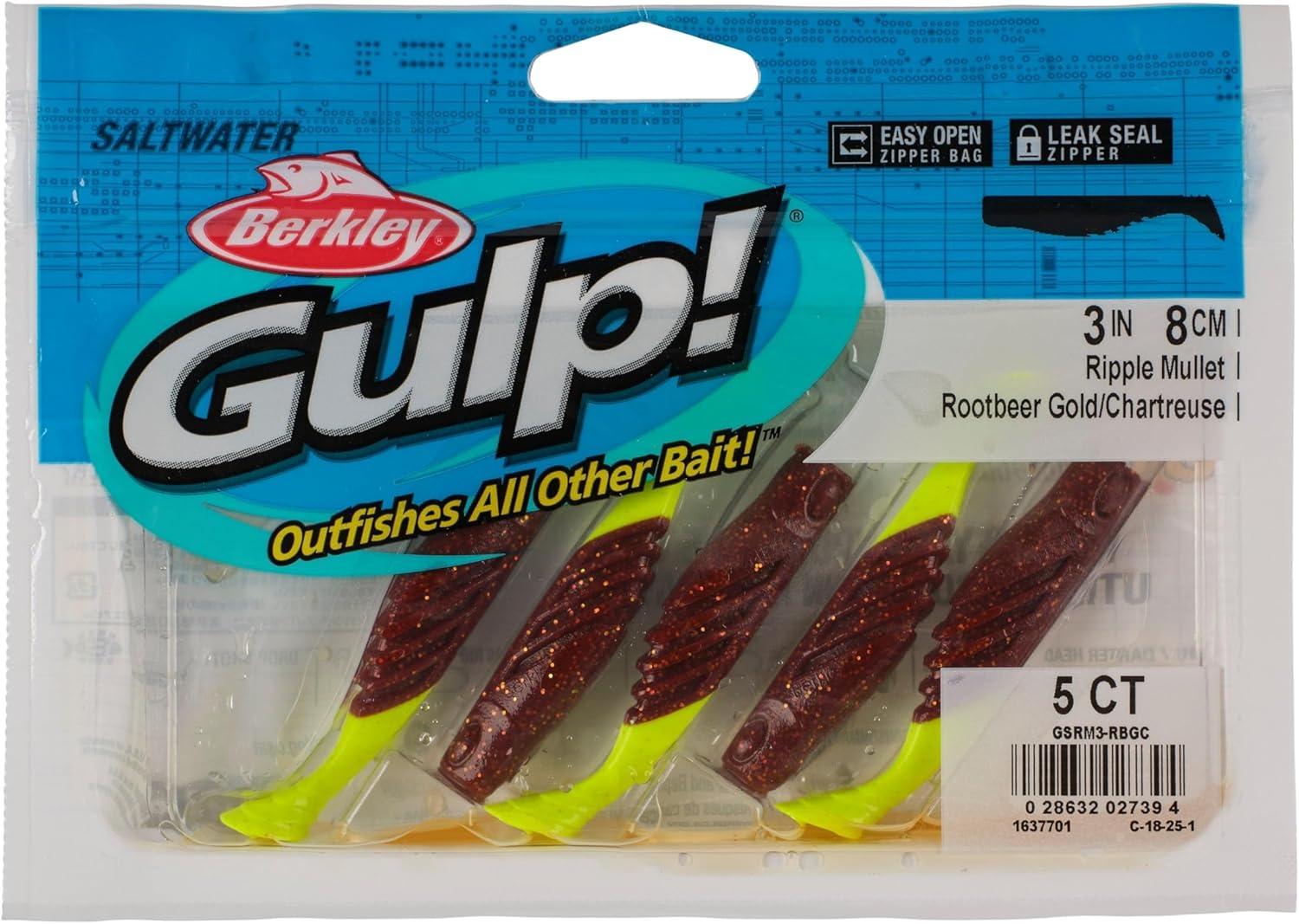 imageBerkley Gulp Saltwater Ripple MulletRoot Beer GoldChartreuse