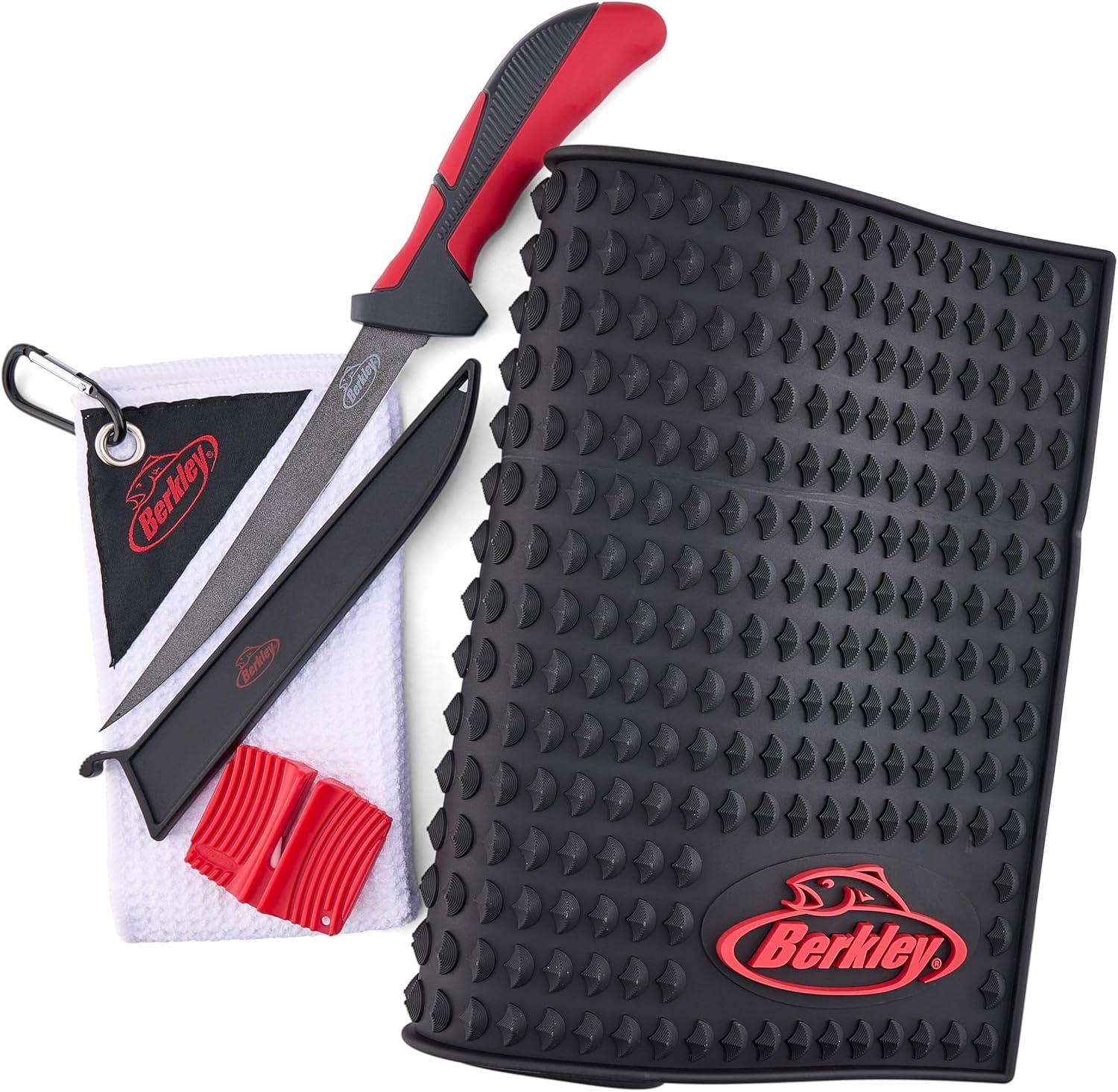 imageBerkley Hook Em and Cook Em Fillet Kit Includes 20 x 12 Rubber Fillet Mat 7 XCD Stainless Steel Knife Handheld Knife Sharpener and Microfiber Towel