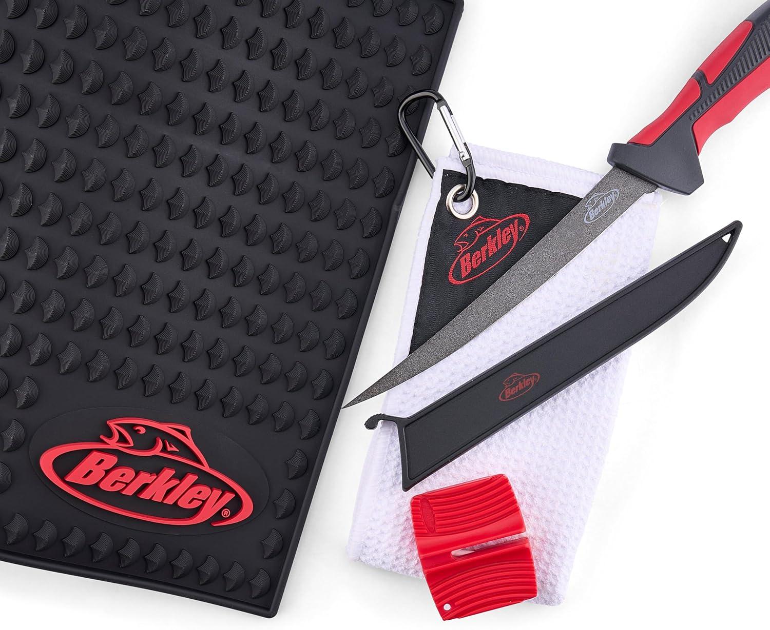 imageBerkley Hook Em and Cook Em Fillet Kit Includes 20 x 12 Rubber Fillet Mat 7 XCD Stainless Steel Knife Handheld Knife Sharpener and Microfiber Towel