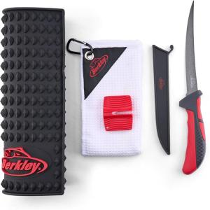 Berkley Hook ‘Em and Cook ‘Em Fillet Kit, Includes 20” x 12” Rubber Fillet Mat, 7” XCD Stainless Steel Knife, Handheld Knife Sharpener and Microfiber Towel
