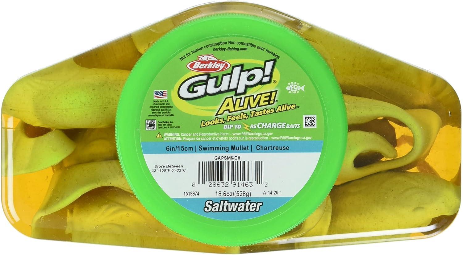 imageBerkley Gulp Alive Swimming Mullet Saltwater Fishing Soft BaitChartreuse