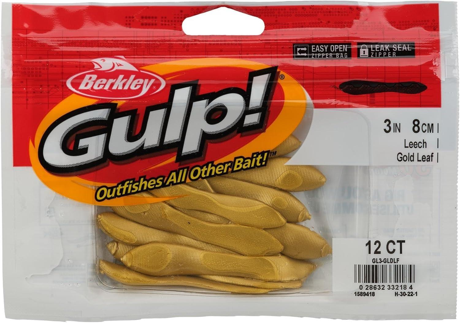 imageBerkley Gulp Leech Fishing Bait 3in Gold Leaf Extreme Scent Dispersion Enhanced Action ampamp Realistic Profile Ideal for Walleye and Bass Fishing