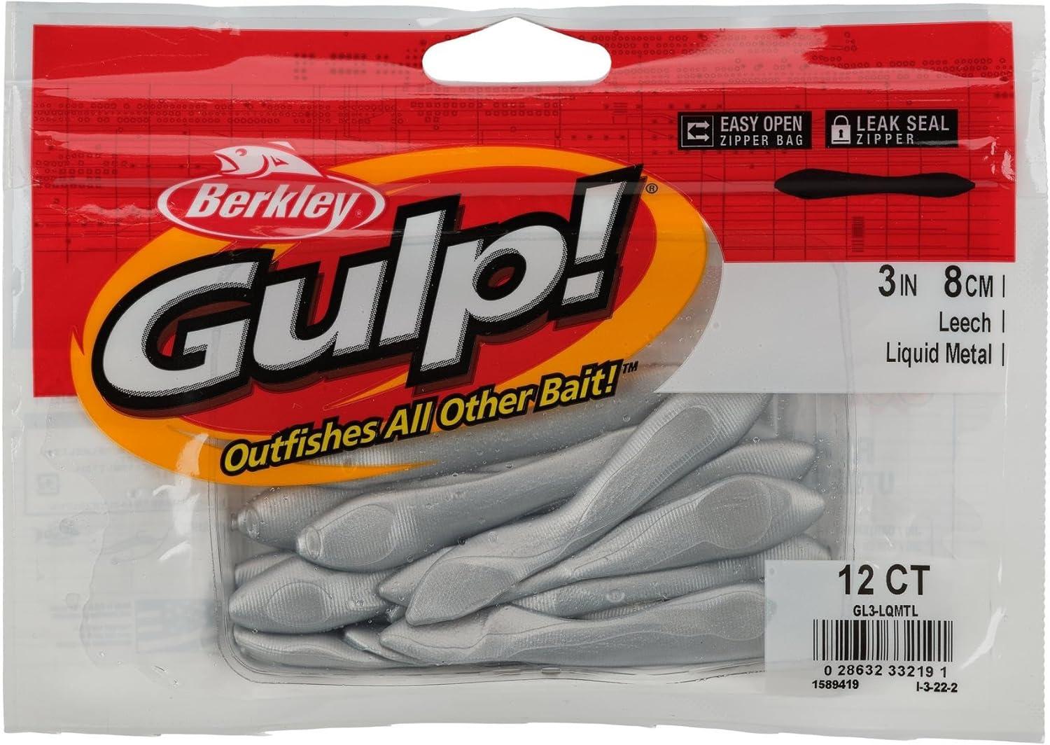 imageBerkley Gulp Leech Fishing Bait 3in Liquid Metal Extreme Scent Dispersion Enhanced Action ampamp Realistic Profile Ideal for Walleye and Bass Fishing