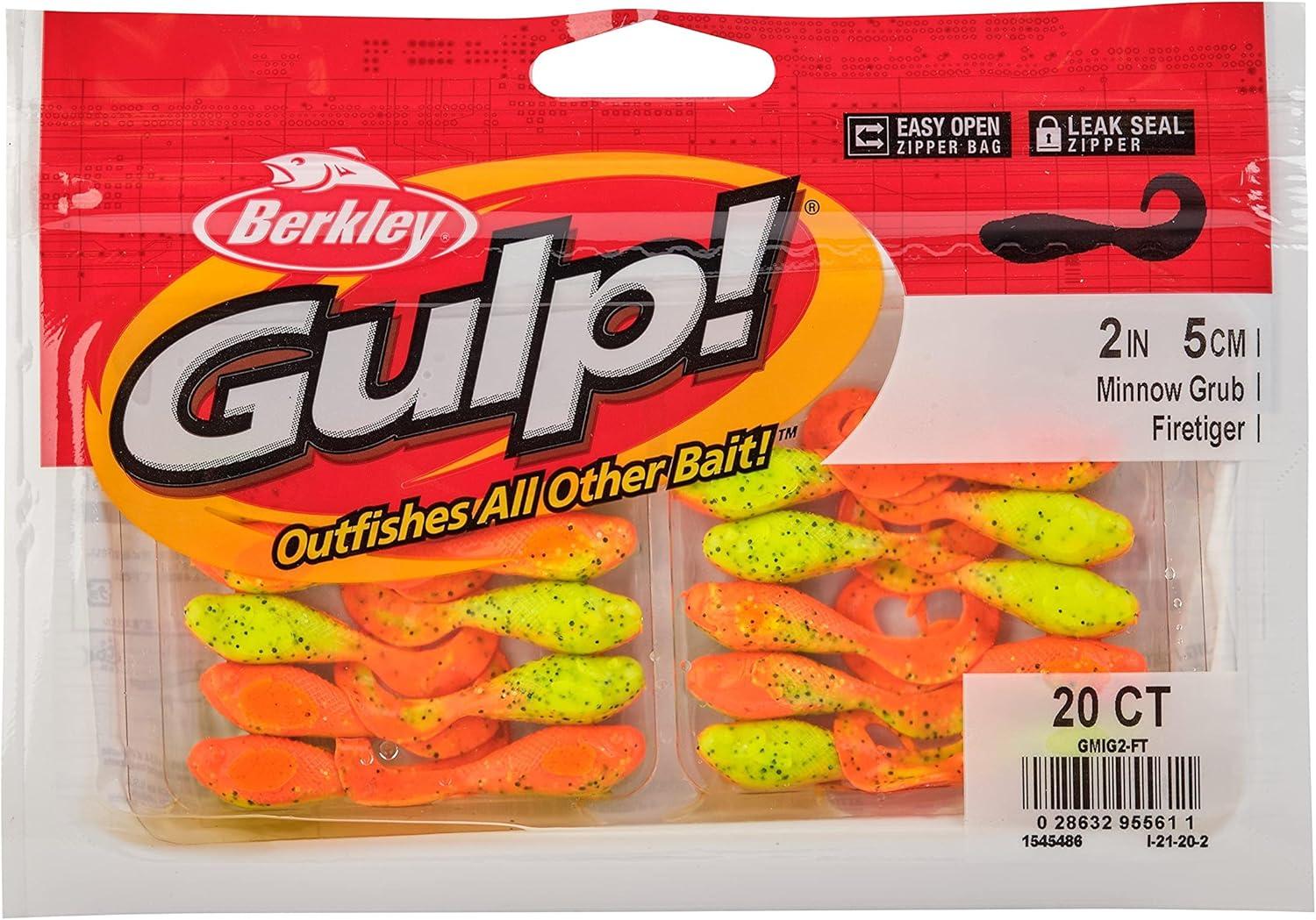 imageBerkley Gulp Minnow Grub Fishing Soft Bait Firetiger 2quot