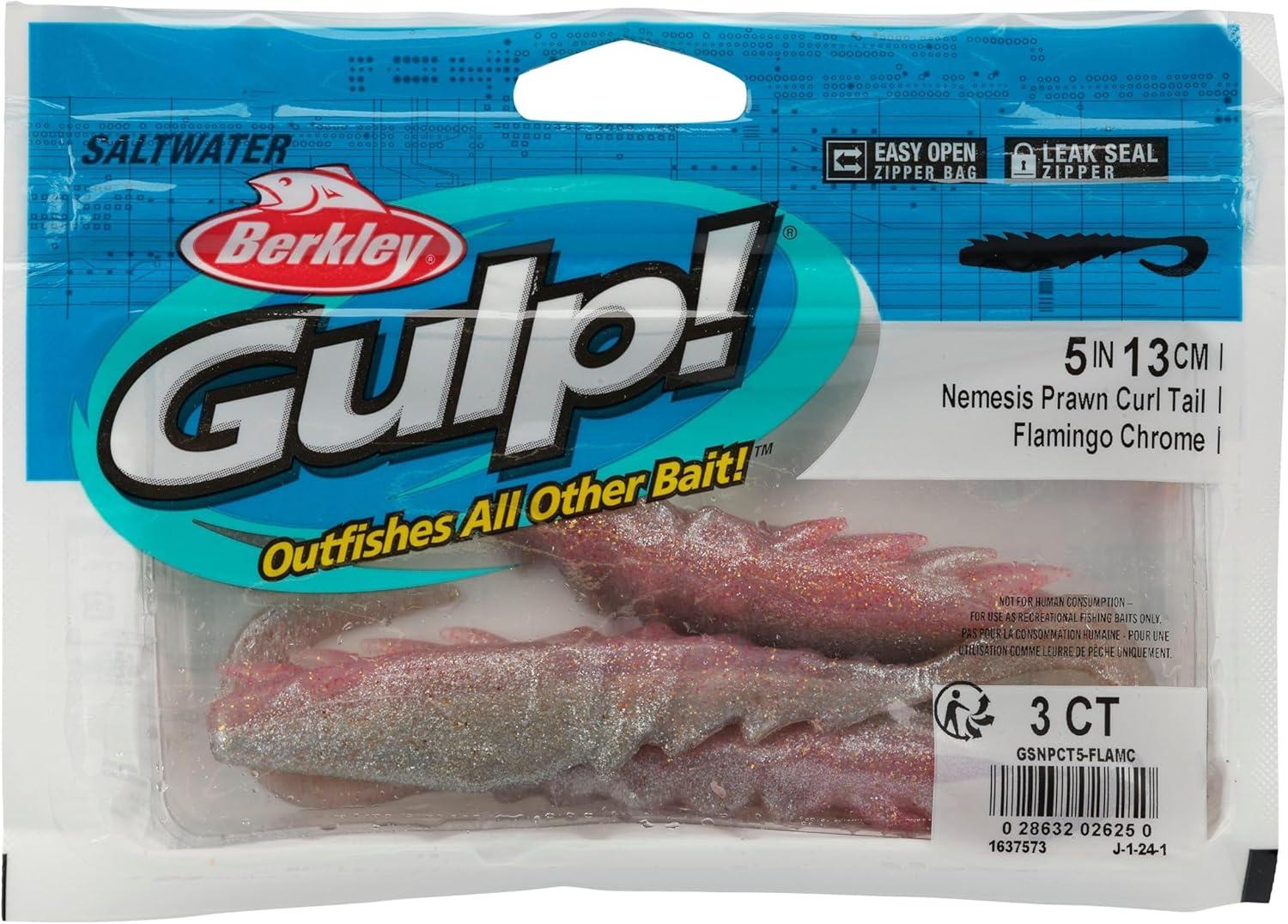 imageBerkley Gulp Saltwater Nemesis Prawn Curl TailFlamingo Chrome