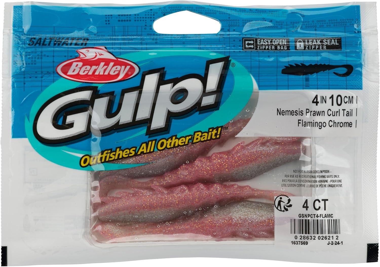 imageBerkley Gulp Saltwater Nemesis Prawn Curl TailFlamingo Chrome
