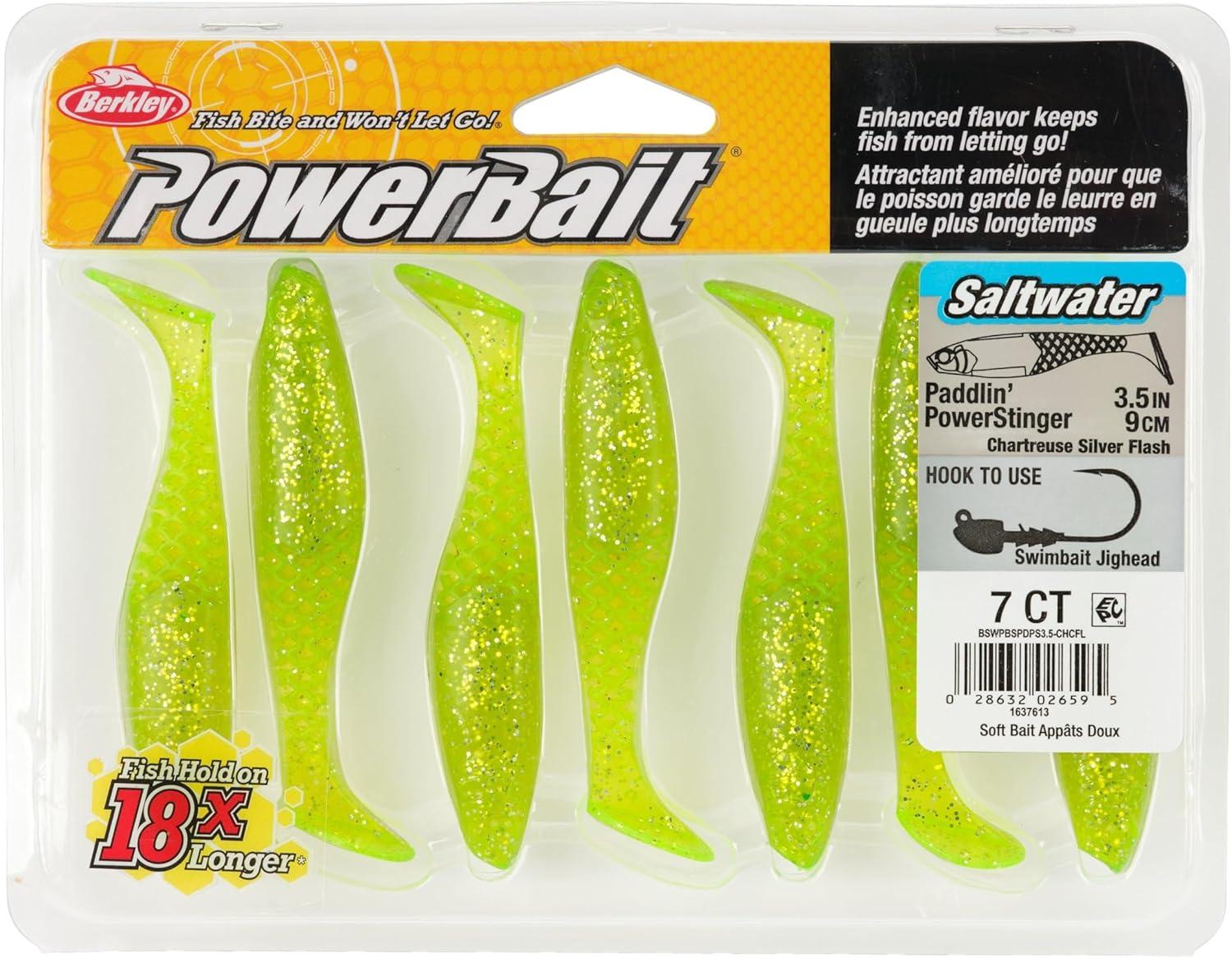 imageBerkley PowerBait Saltwater Paddlin PowerStinger Fishing Soft BaitChartreuse Silver Flash