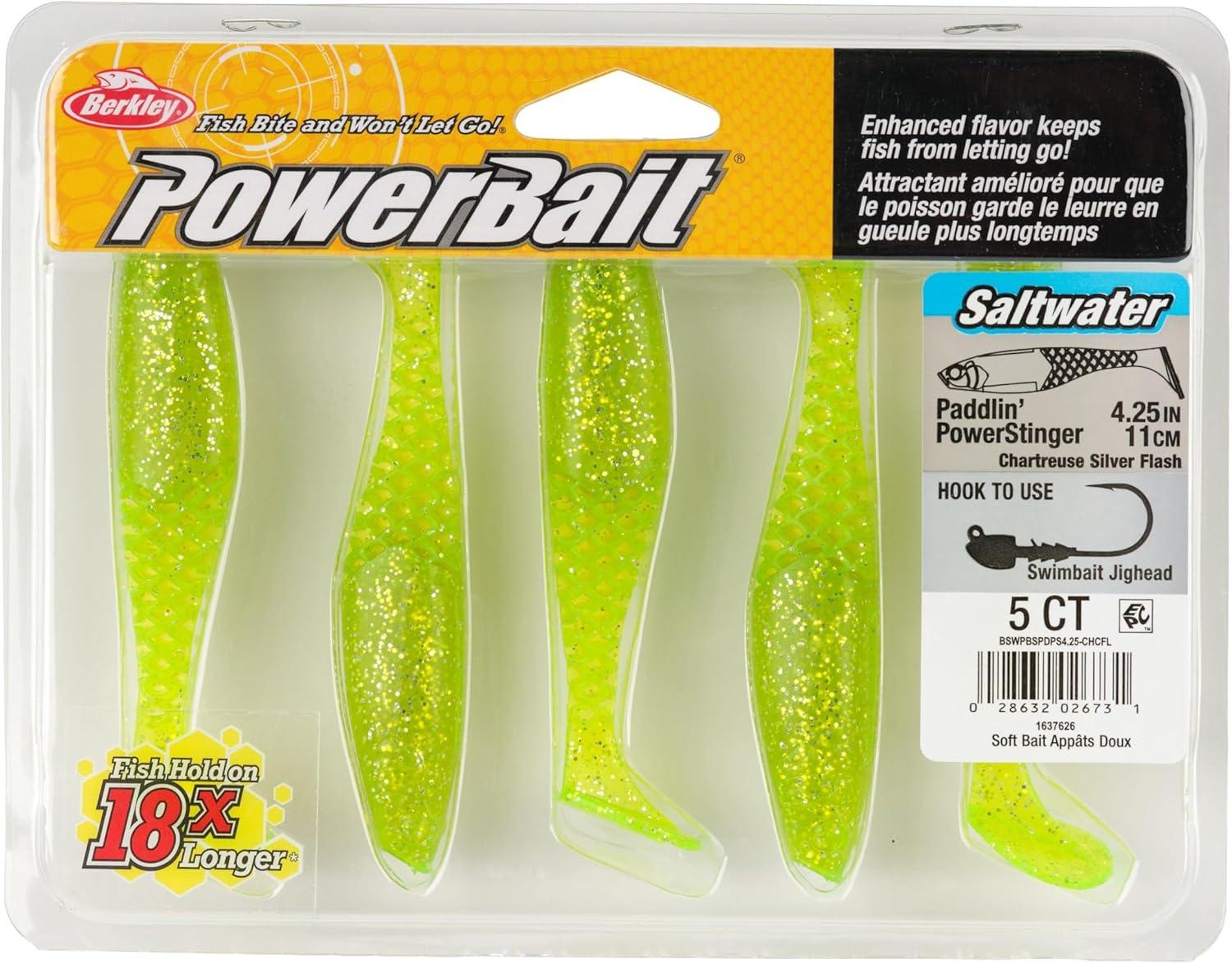 imageBerkley PowerBait Saltwater Paddlin PowerStinger Fishing Soft BaitChartreuse Silver Flash