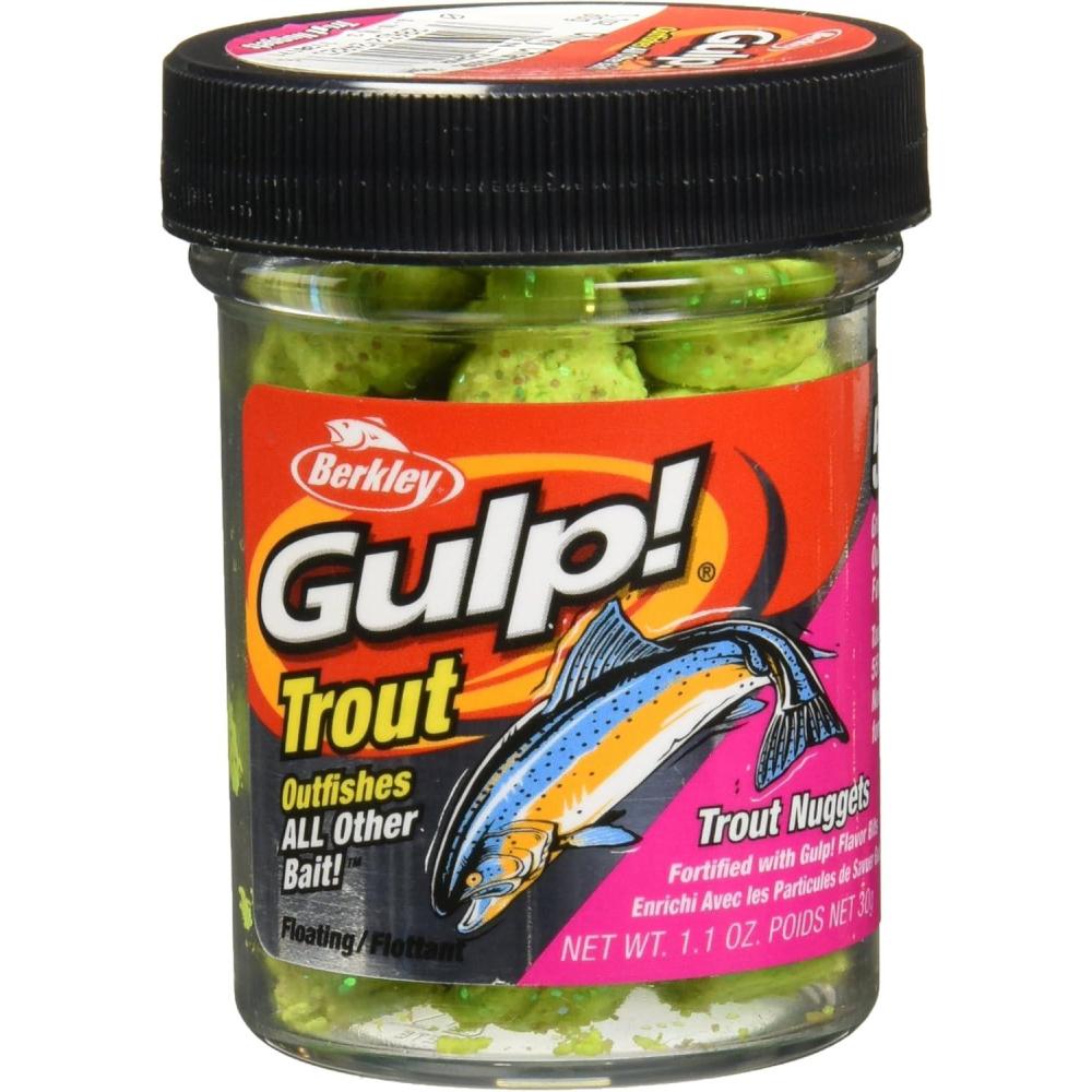 imageBerkley Gulp Trout Nuggets Dough Bait Scented and Flavored Soft Bait for Freshwater Fishing Designed to Attract Trout High VisibilityChunky Chartreuse