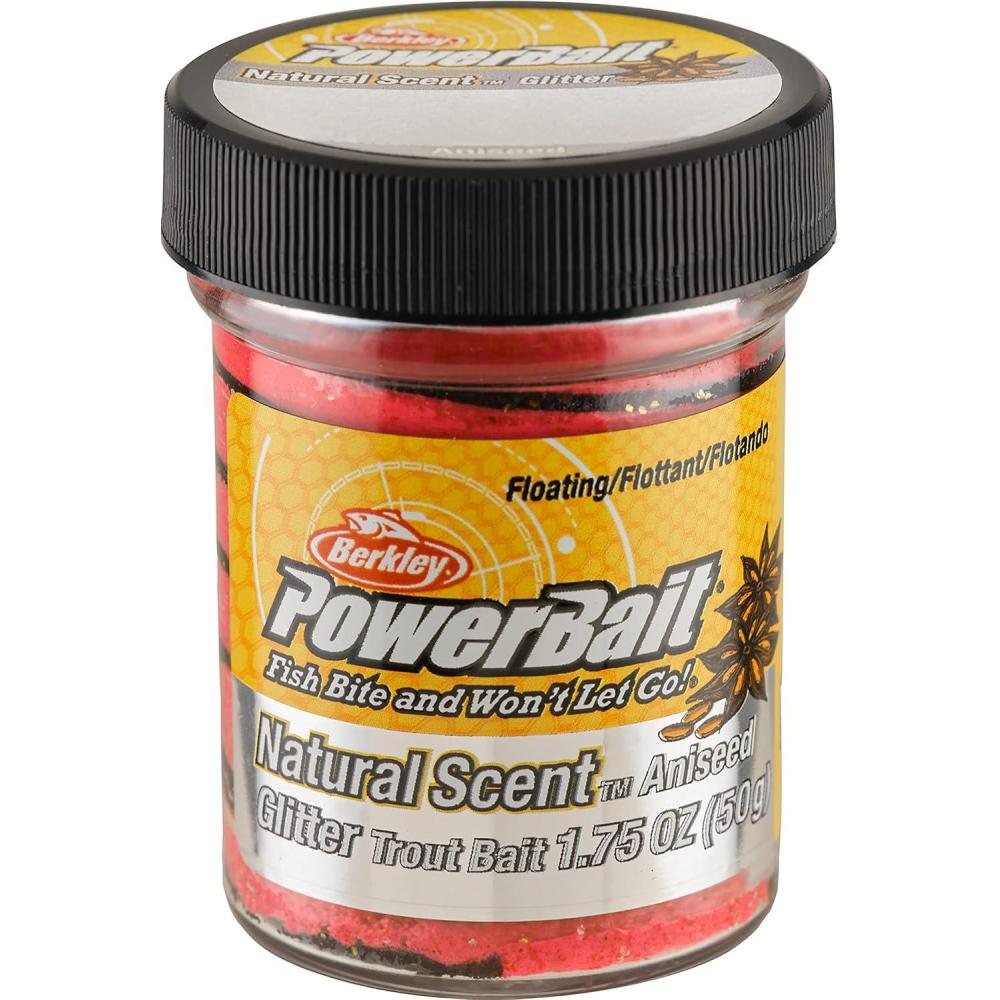 imageBerkley PowerBait Natural Glitter Trout Fishing Dough BaitBlackFluorescent Red  Aniseed Scent