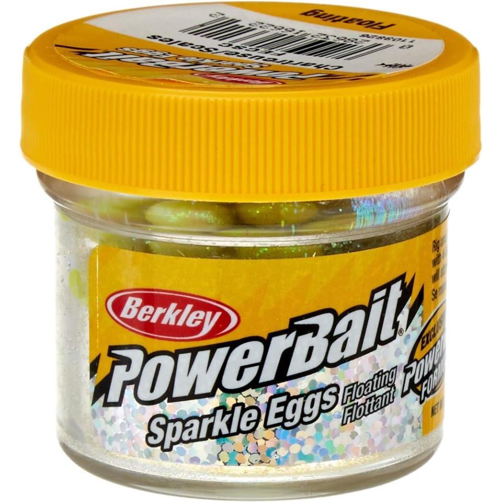 imageBerkley PowerBait Sparkle Power Eggs Floating Magnum Fishing Bait Chartreuse with Scales Irresistible Scent ampamp Flavor Natural Presentation Ideal for Trout Steelhead Salmon and More