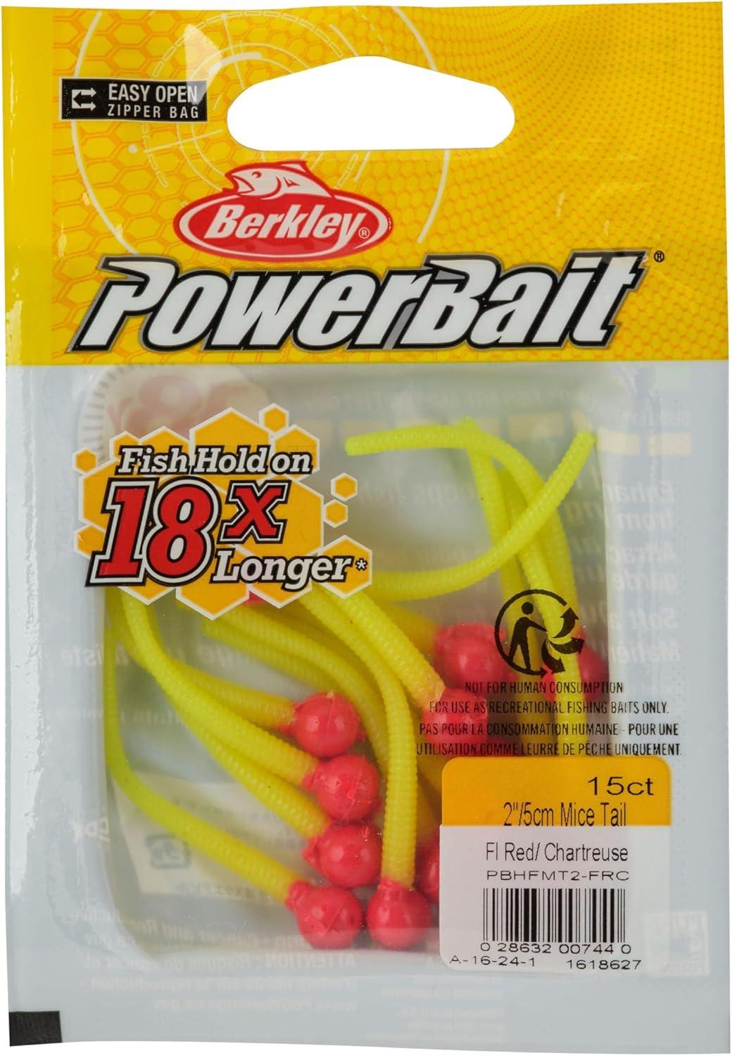 imageBerkley PowerBait Floating Mice Tails Fishing Soft Bait 1Fluorescent RedChartreuse