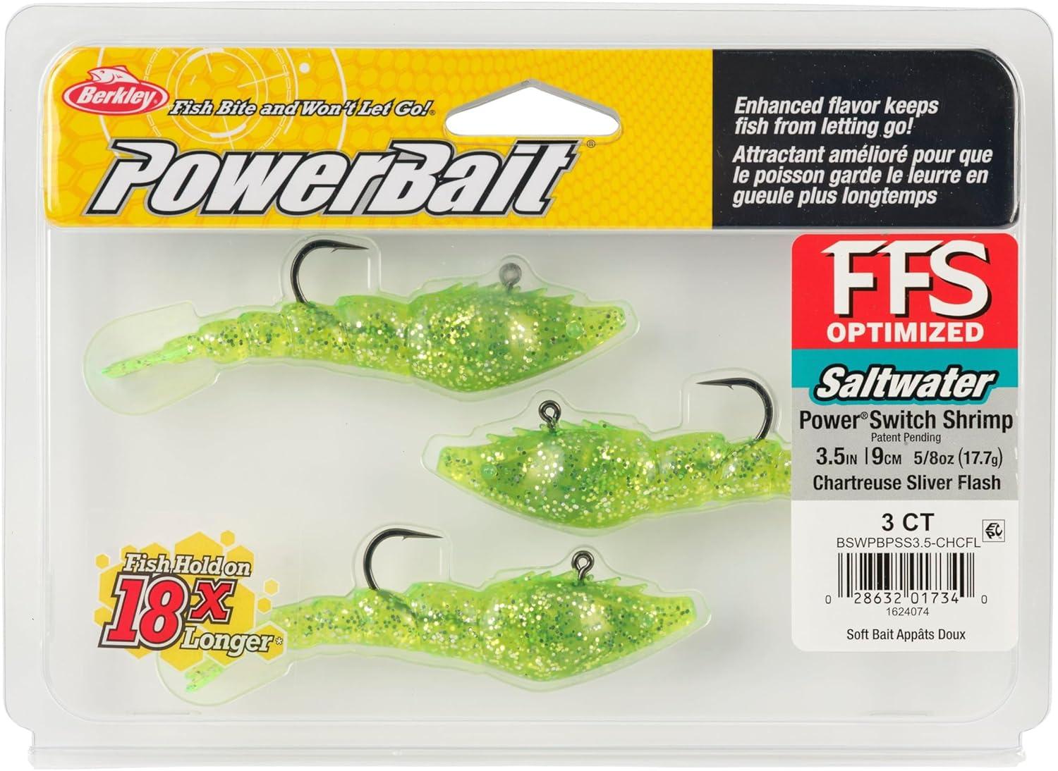 imageBerkley PowerBait Saltwater PowerSwitch Shrimp Fishing Soft BaitChartreuse Silver Flash