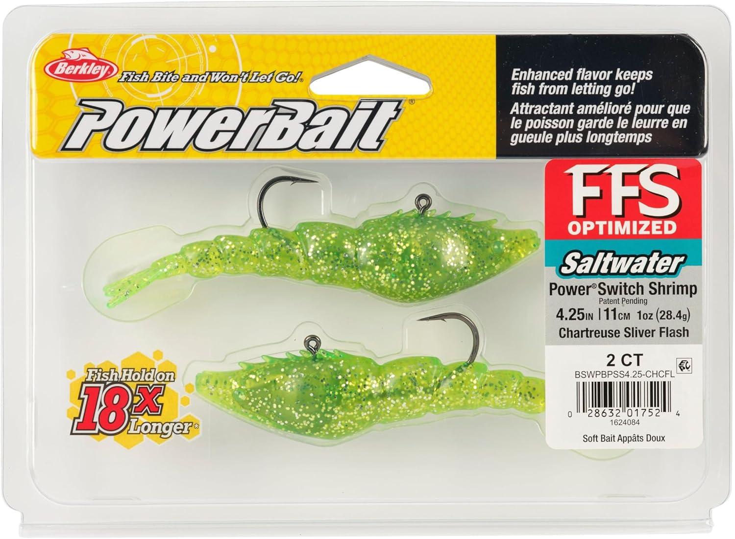 imageBerkley PowerBait Saltwater PowerSwitch Shrimp Fishing Soft BaitChartreuse Silver Flash