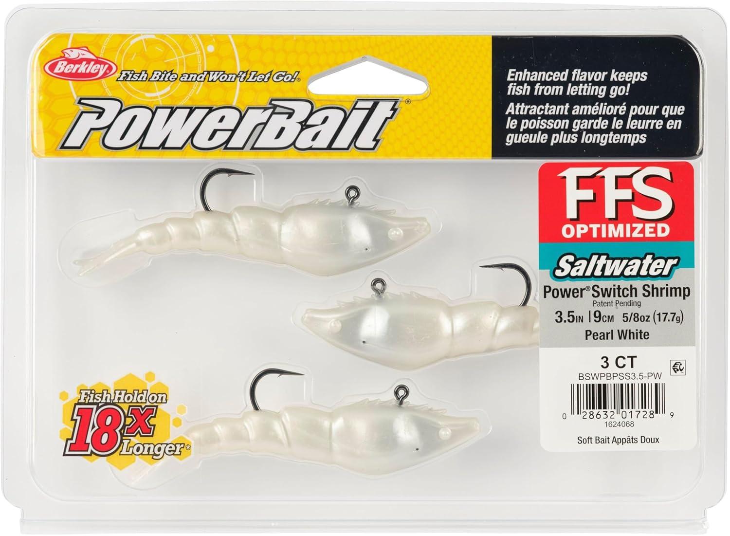 imageBerkley PowerBait Saltwater PowerSwitch Shrimp Fishing Soft BaitPearl White