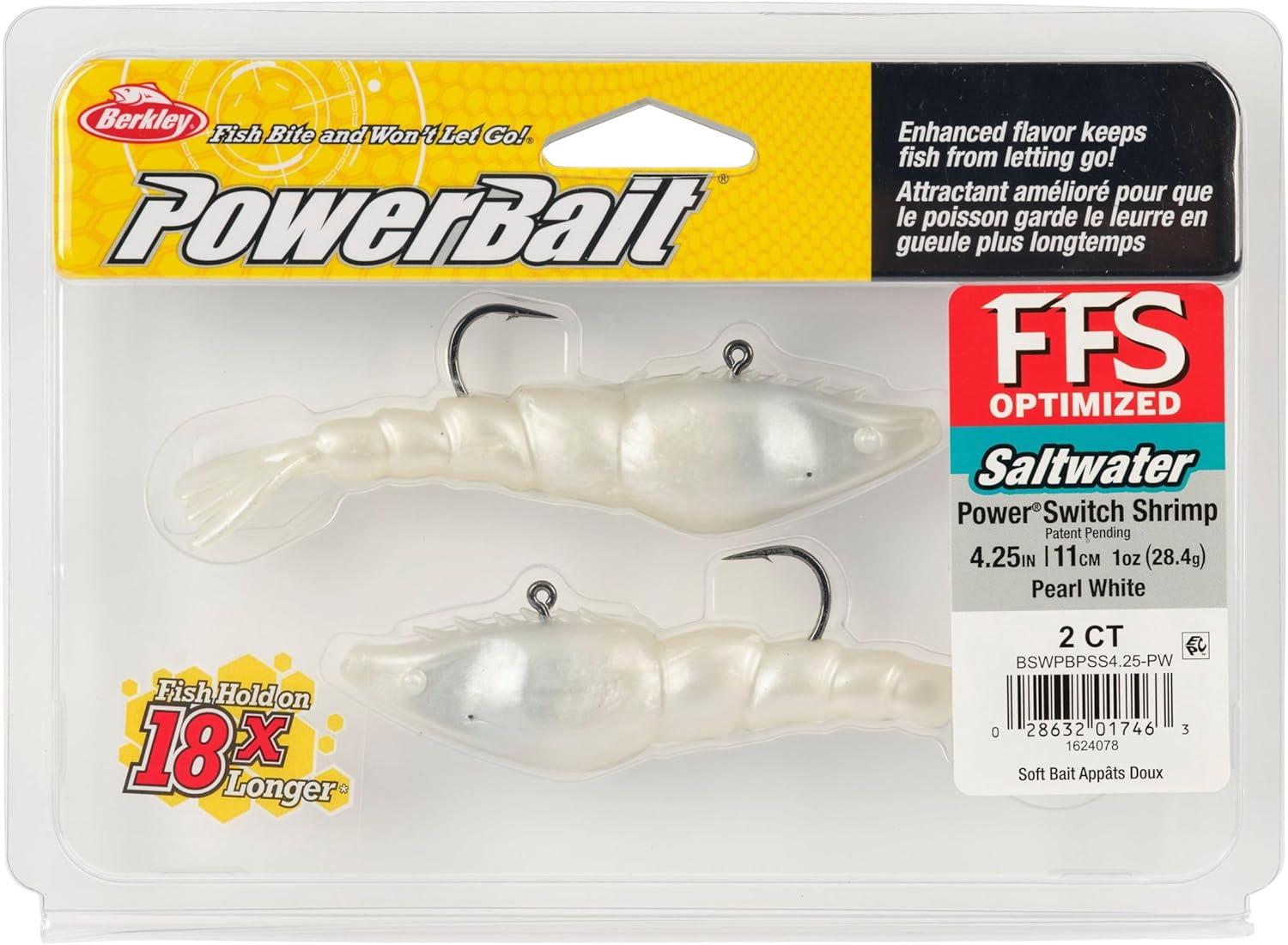 imageBerkley PowerBait Saltwater PowerSwitch Shrimp Fishing Soft BaitPearl White