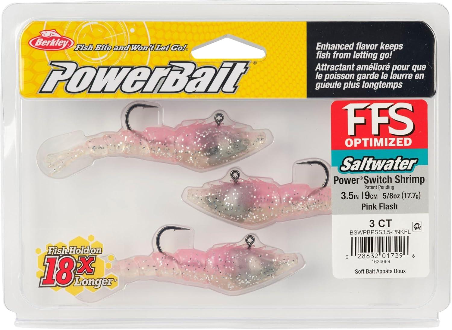 imageBerkley PowerBait Saltwater PowerSwitch Shrimp Fishing Soft BaitPink Flash