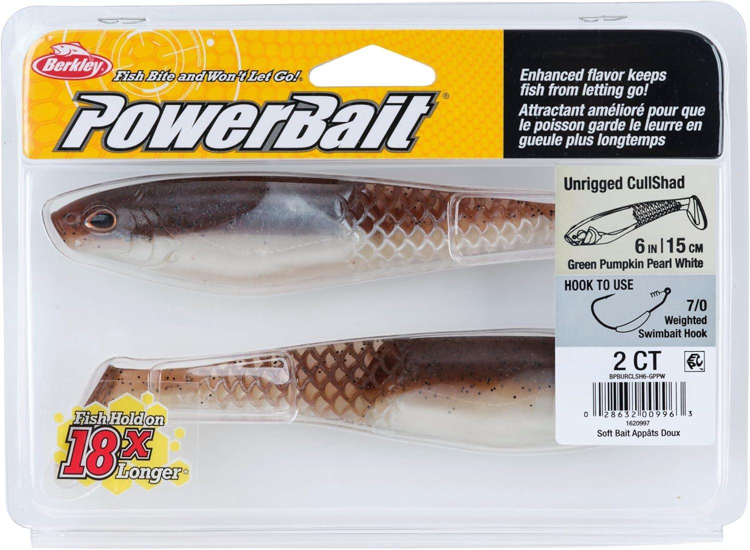 imageBerkley PowerBait Unrigged CullShad Fishing Soft BaitGreen Pumpkin Pearl White