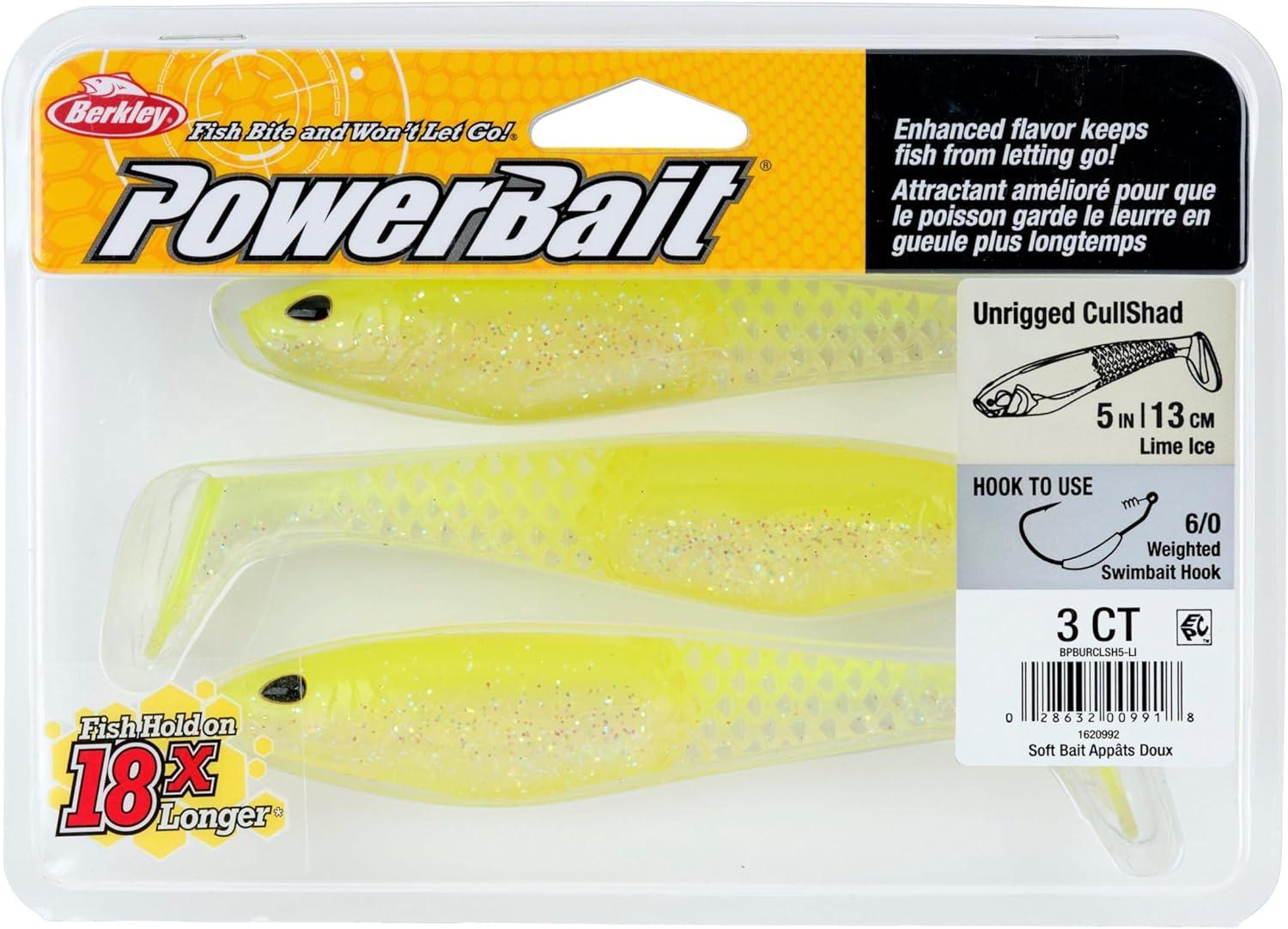 imageBerkley PowerBait Unrigged CullShad Fishing Soft BaitLime Ice