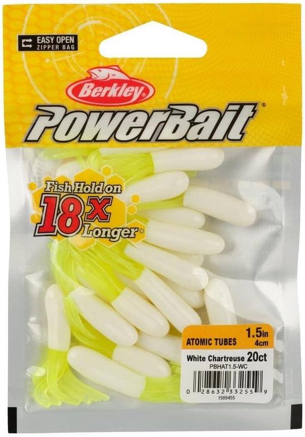 imageBerkley PowerBait Atomic Tubes Fishing Soft BaitWhite Chartreuse