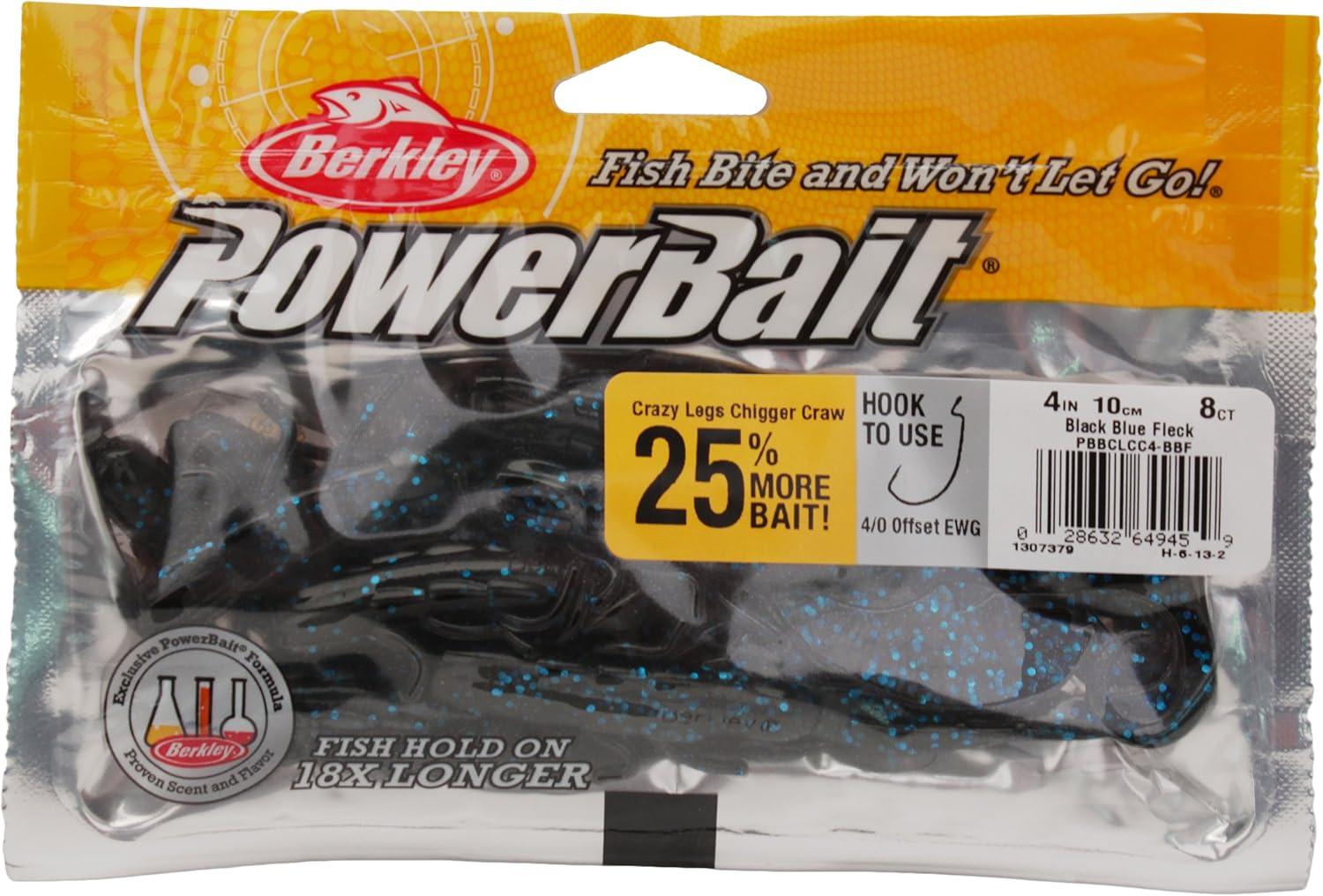 imageBerkley PowerBait Crazy Legs Chigger Craw Soft Plastic Lure 8 Pack Bass FishingBlack Blue Fleck