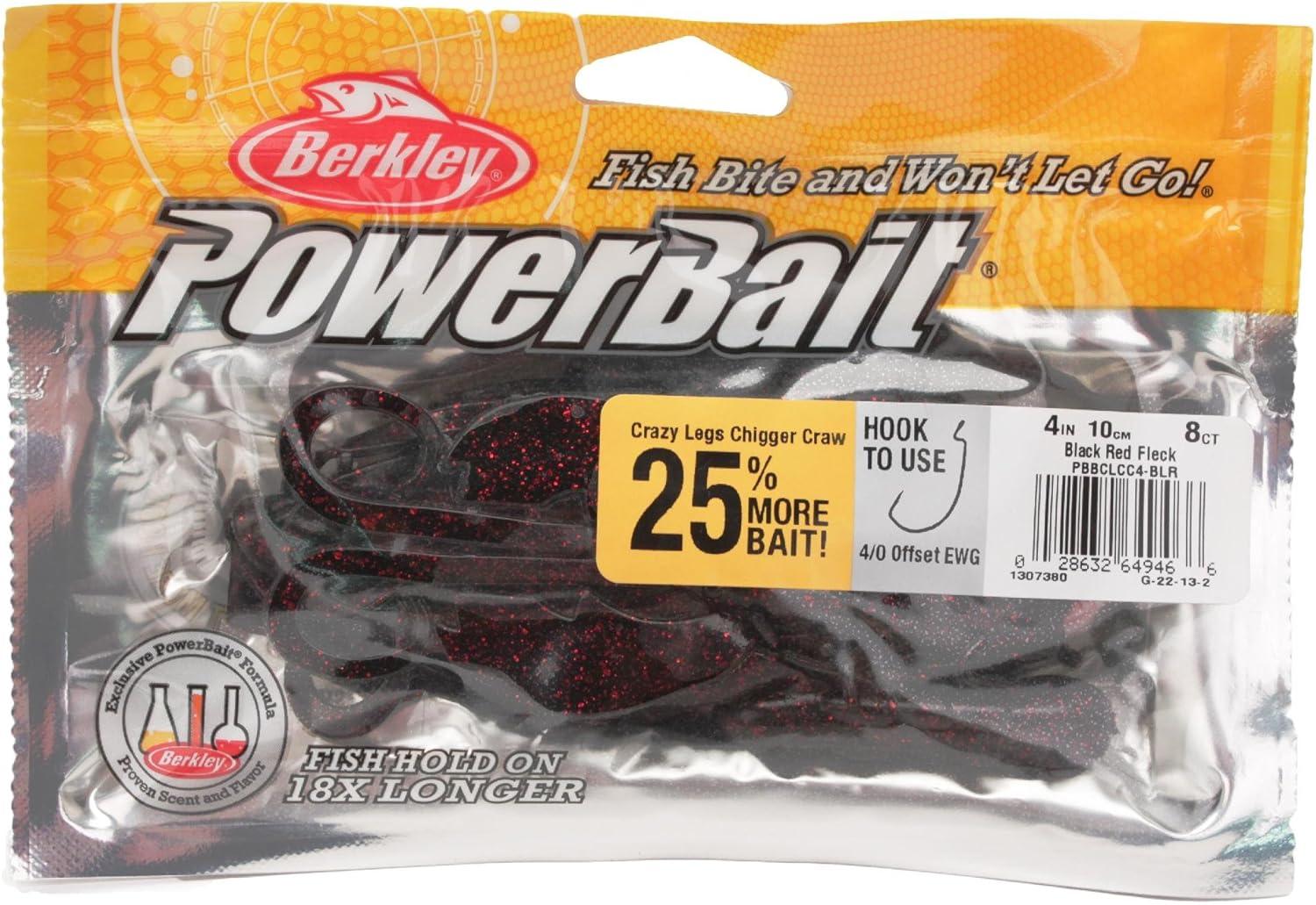 imageBerkley PowerBait Crazy Legs Chigger Craw Soft Plastic Lure 8 Pack Bass FishingBlack Red Fleck