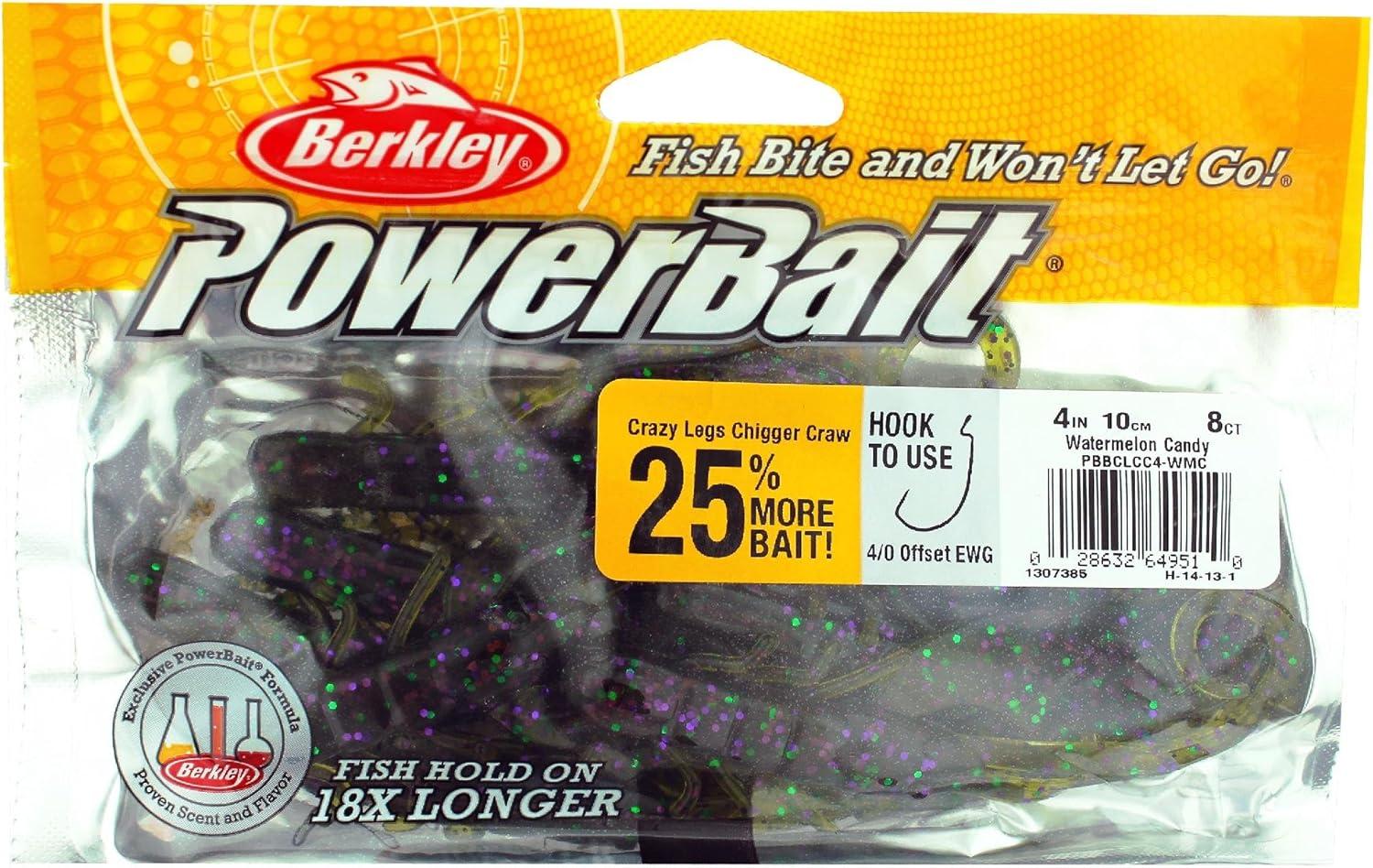 imageBerkley PowerBait Crazy Legs Chigger Craw Soft Plastic Lure 8 Pack Bass FishingWatermelon Candy