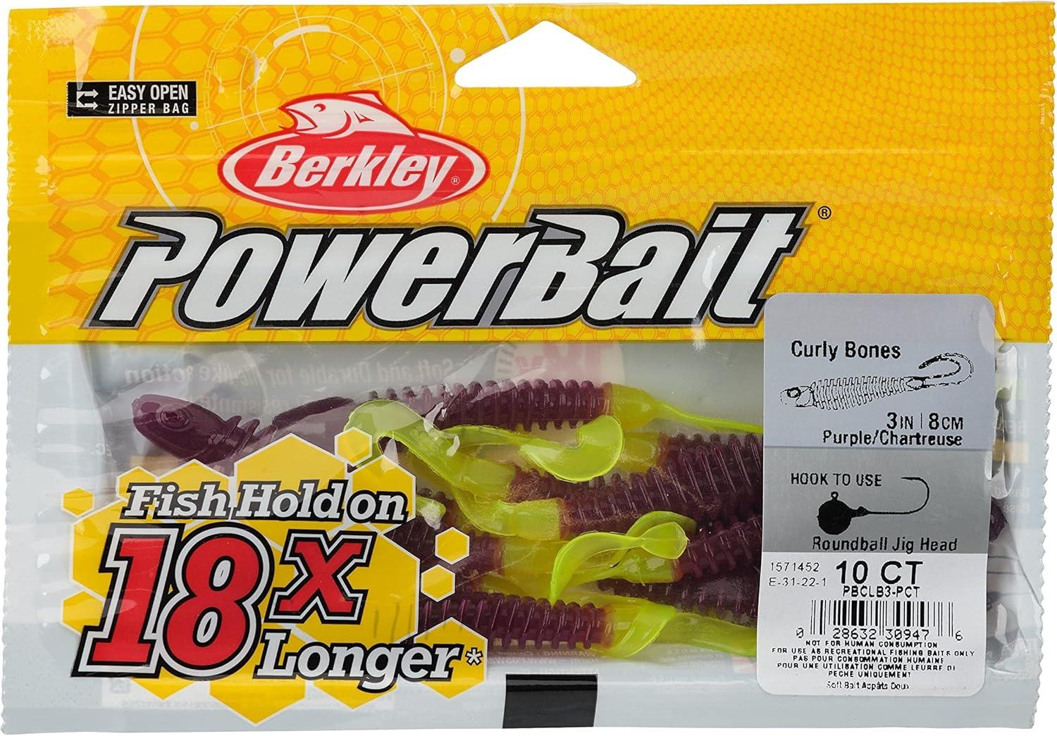 imageBerkley PowerBait Curly Bones Fishing Soft BaitPurpleChartreuse