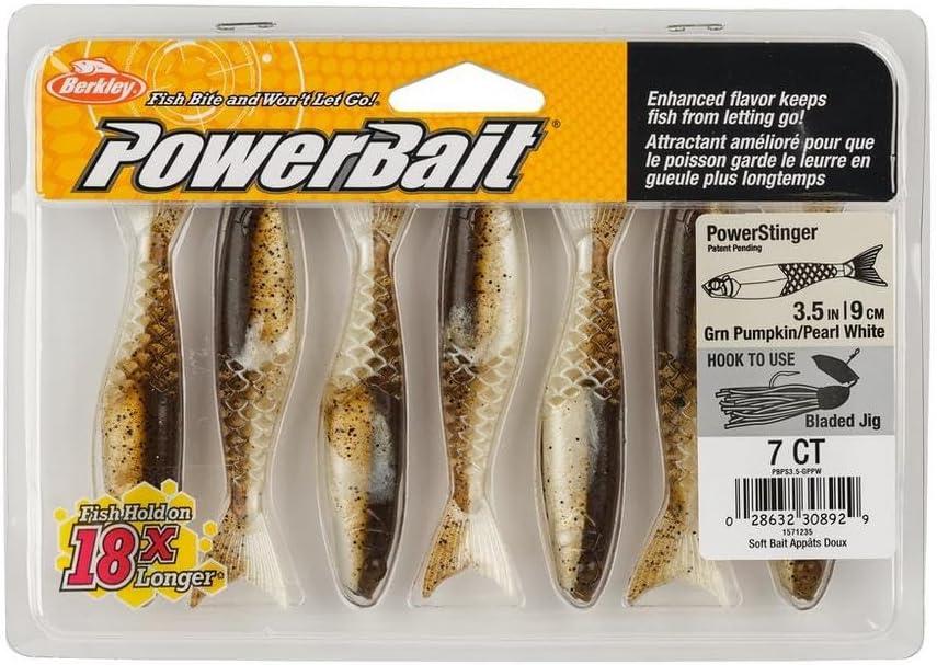 imageBerkley PowerBait PowerStinger Fishing Soft BaitGreen Pumpkin Pearl White