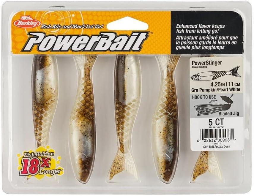 imageBerkley PowerBait PowerStinger Fishing Soft BaitGreen Pumpkin Pearl White