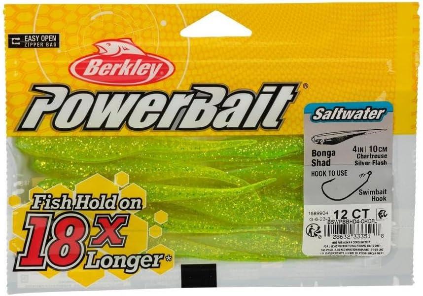 imageBerkley PowerBait Saltwater Bonga Shad Fishing Soft BaitChartreuse Silver Flash