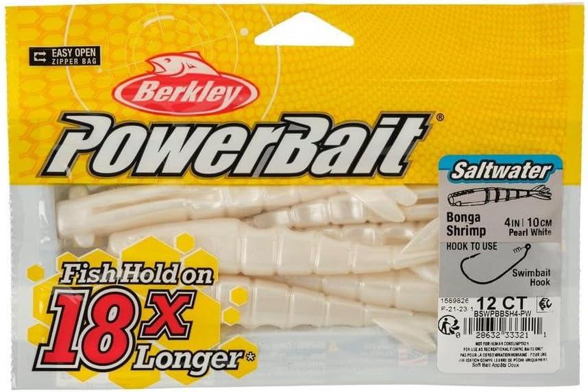 imageBerkley PowerBait Saltwater Bonga Shrimp Fishing Soft Bait Irresistible Scent and Flavor Realistic Shrimp Profile and Action Perfect for Redfish Trout Snook and MorePearl White