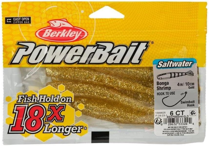 imageBerkley PowerBait Saltwater Bonga Shrimp Fishing Soft Bait Irresistible Scent and Flavor Realistic Shrimp Profile and Action Perfect for Redfish Trout Snook and MoreGold