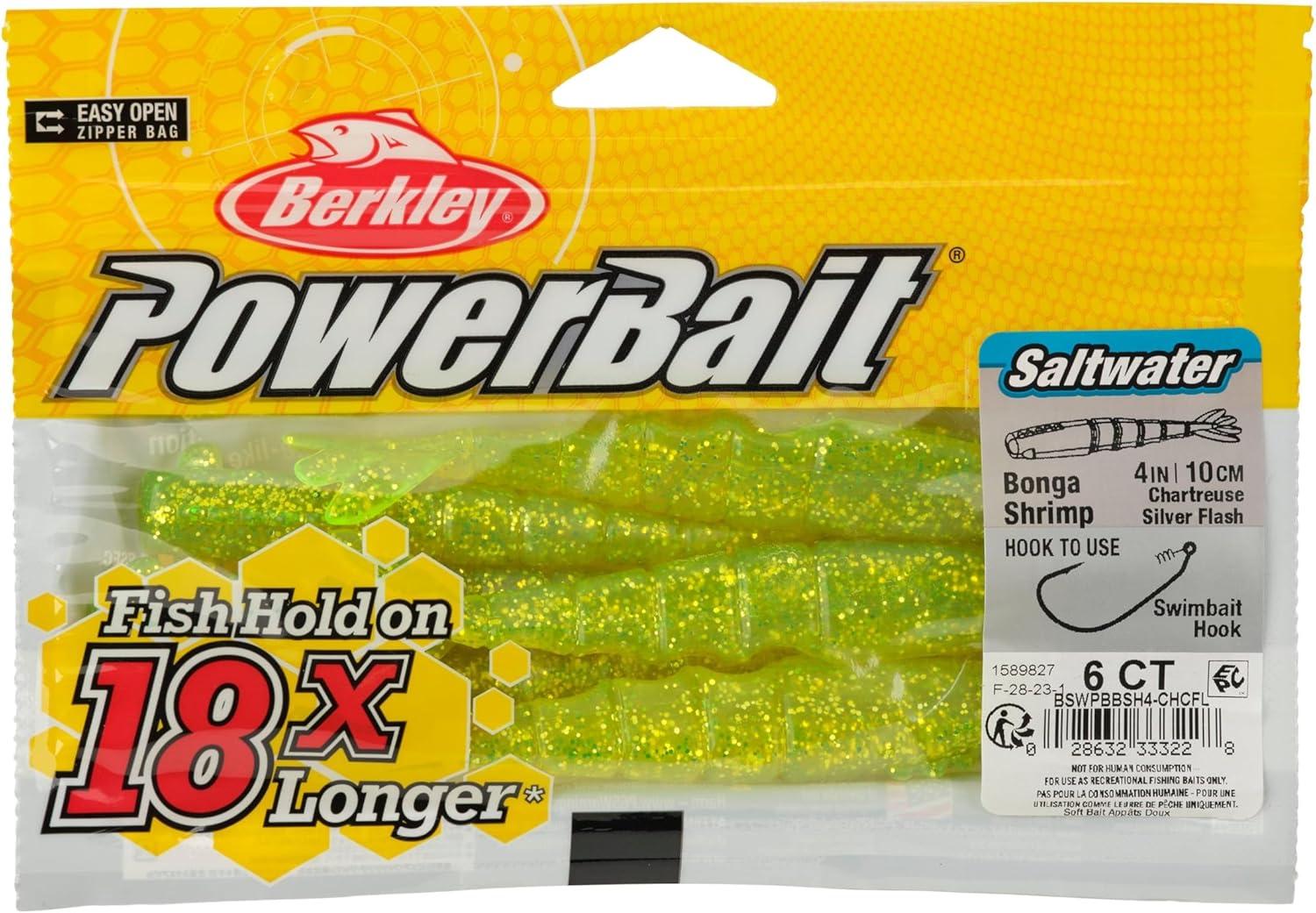 imageBerkley PowerBait Saltwater Bonga Shrimp Fishing Soft Bait Irresistible Scent and Flavor Realistic Shrimp Profile and Action Perfect for Redfish Trout Snook and MoreChartreuse Silver Flash