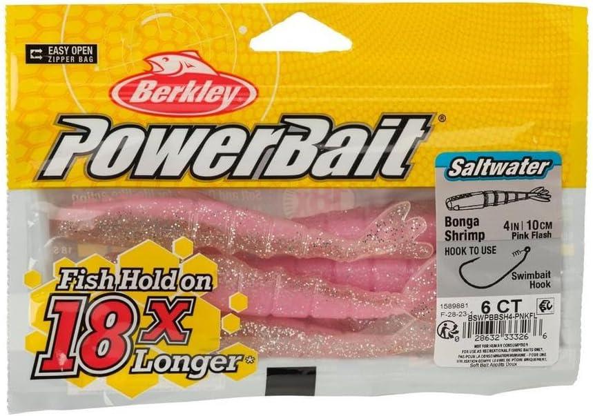 imageBerkley PowerBait Saltwater Bonga Shrimp Fishing Soft Bait Irresistible Scent and Flavor Realistic Shrimp Profile and Action Perfect for Redfish Trout Snook and MorePink Flash