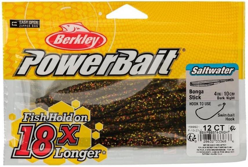 imageBerkley PowerBait Saltwater Bonga Stick Fishing Soft Bait Irresistible Scent and Flavor Ideal for Bass Redfish Trout and MoreDark Night