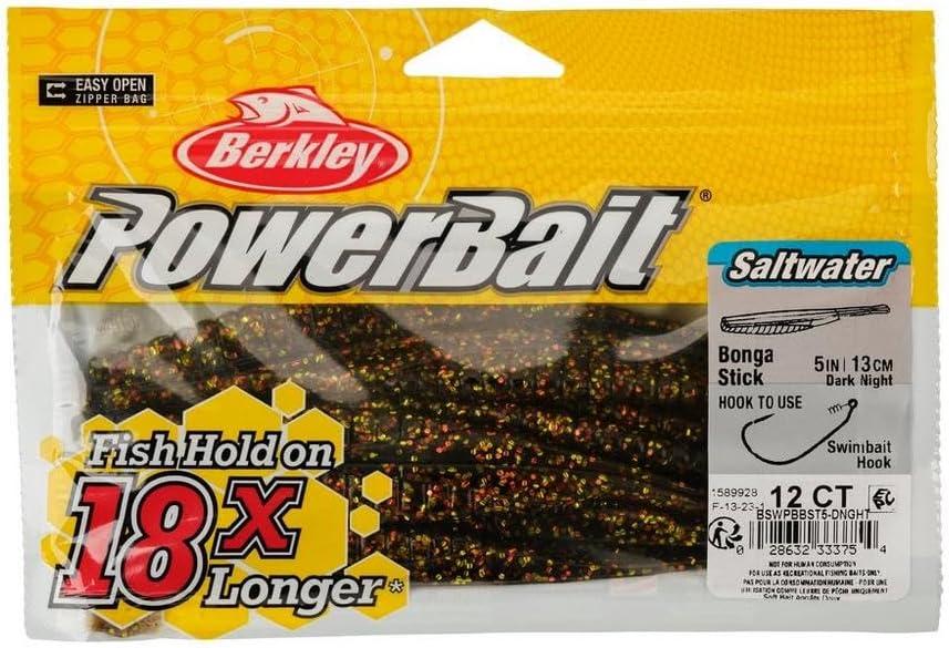 imageBerkley PowerBait Saltwater Bonga Stick Fishing Soft Bait Irresistible Scent and Flavor Ideal for Bass Redfish Trout and MoreDark Night