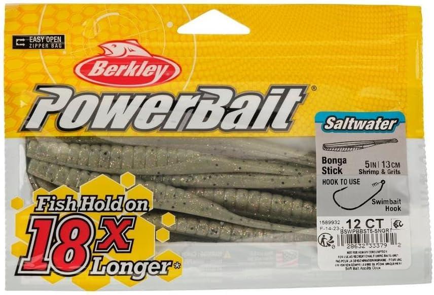 imageBerkley PowerBait Saltwater Bonga Stick Fishing Soft Bait Irresistible Scent and Flavor Ideal for Bass Redfish Trout and MoreShrimp n Grits