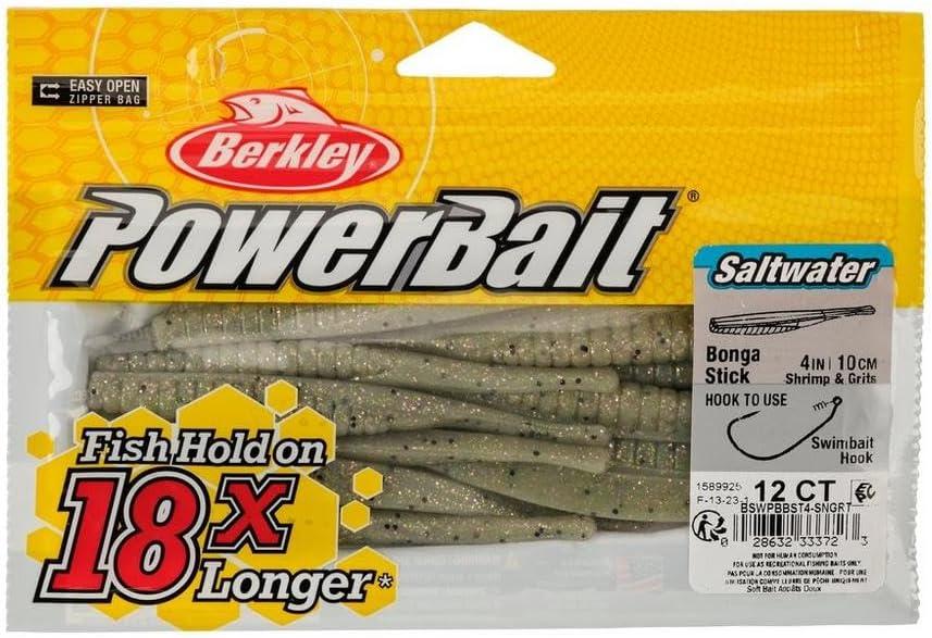 imageBerkley PowerBait Saltwater Bonga Stick Fishing Soft Bait Irresistible Scent and Flavor Ideal for Bass Redfish Trout and MoreShrimp n Grits