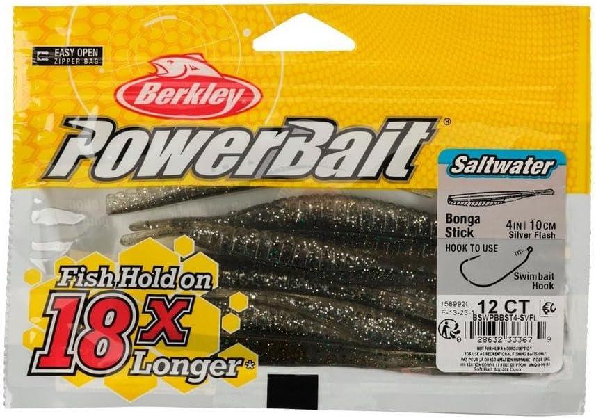 imageBerkley PowerBait Saltwater Bonga Stick Fishing Soft Bait Irresistible Scent and Flavor Ideal for Bass Redfish Trout and MoreSilver Flash