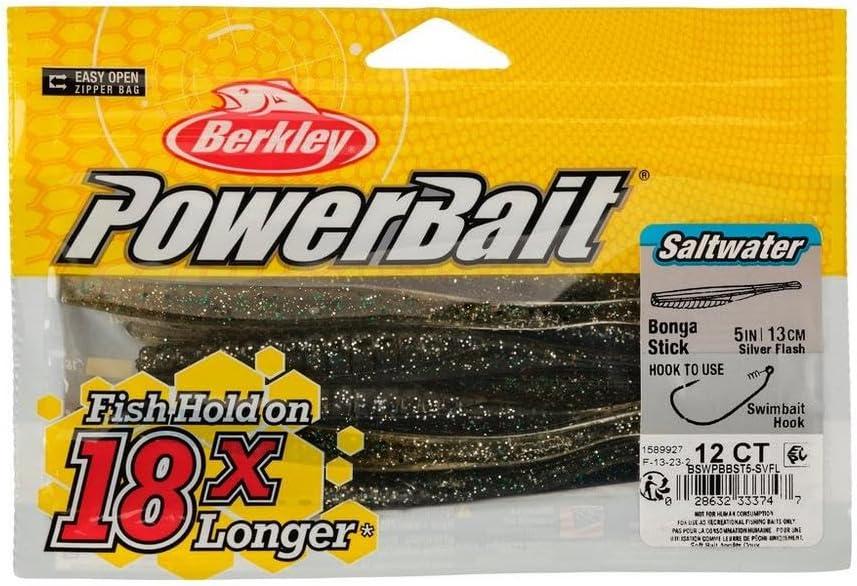 imageBerkley PowerBait Saltwater Bonga Stick Fishing Soft Bait Irresistible Scent and Flavor Ideal for Bass Redfish Trout and MoreSilver Flash