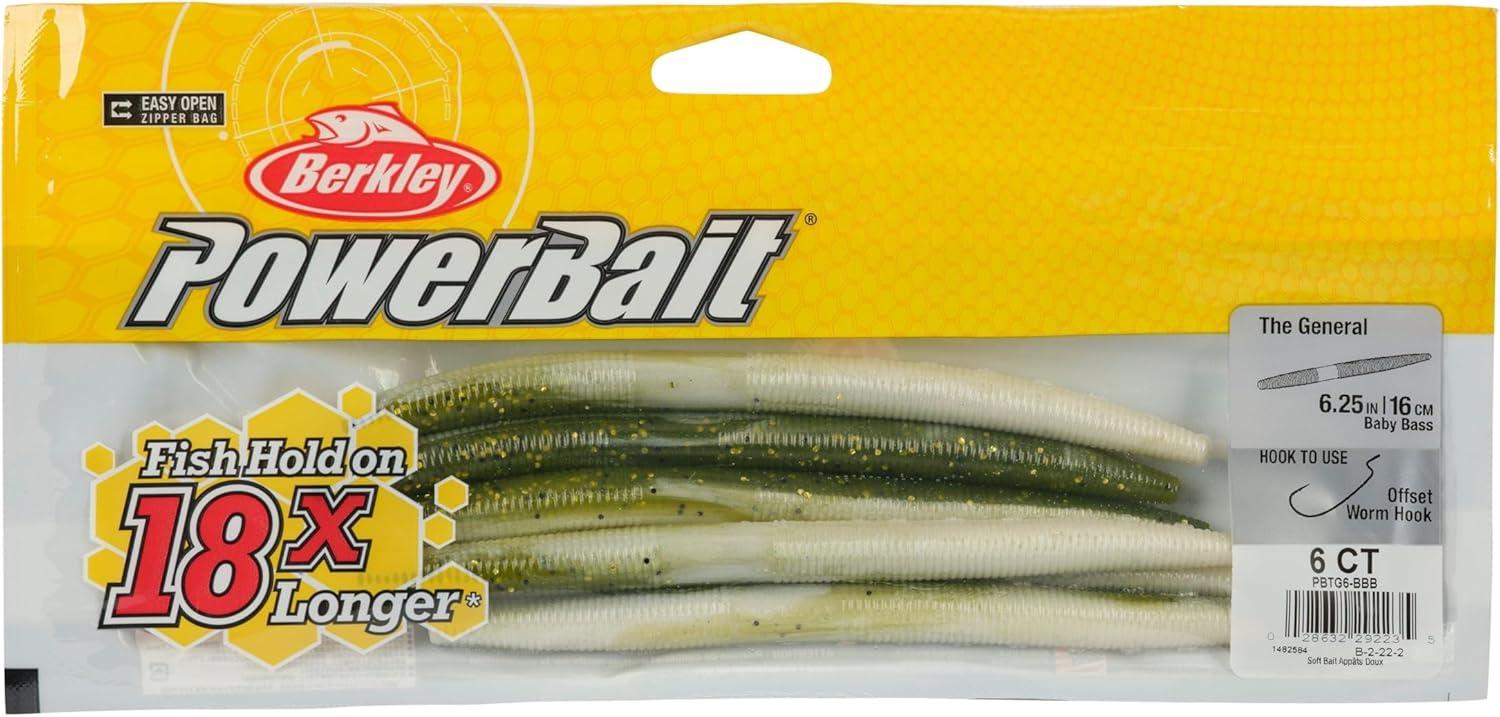 imageBerkley PowerBait The General Fishing Bait Baby Bass 6 14in 16cm Soft Stick Bait with Irresistible Flavor EyePopping Colors Classic Stick Bait Action Deadly Bass Bait
