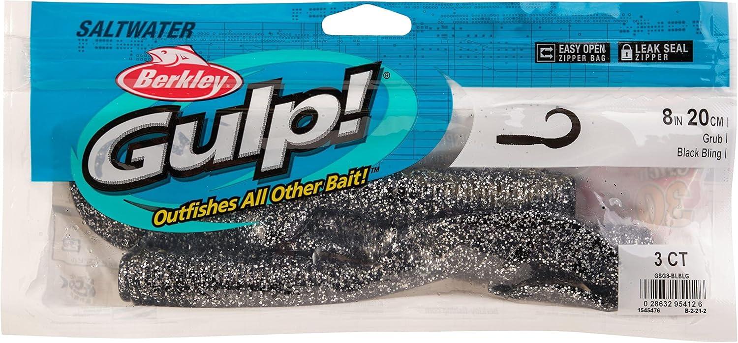 imageBerkley Gulp Grub Saltwater Fishing Soft BaitBlack Bling