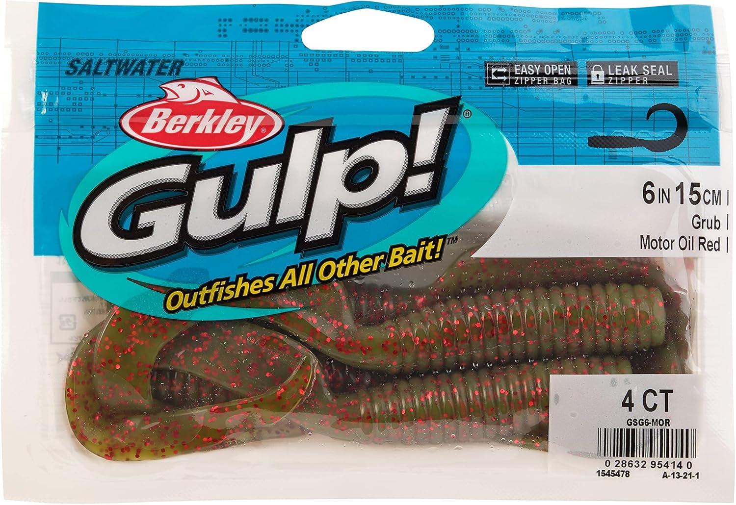 imageBerkley Gulp Grub Saltwater Fishing Soft BaitMotor Oil Red Fleck