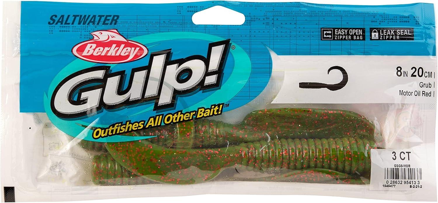 imageBerkley Gulp Grub Saltwater Fishing Soft BaitMotor Oil Red Fleck
