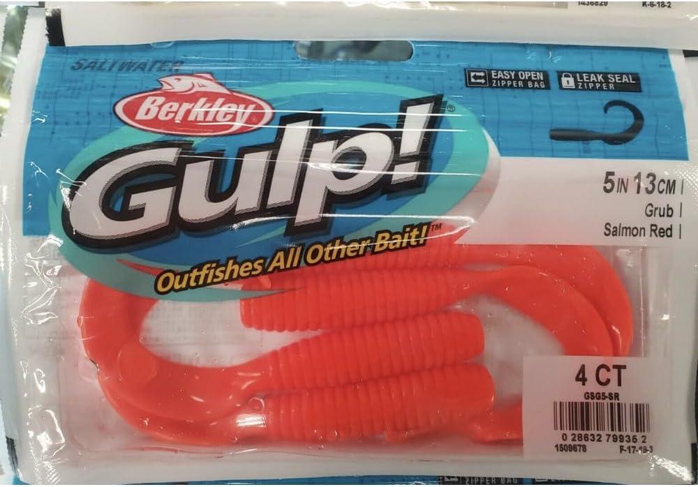 imageBerkley Gulp Grub Saltwater Fishing Soft BaitSalmon Red