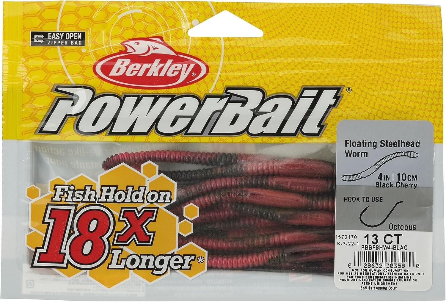 imageBerkley PowerBait Floating Steelhead Worm Fishing Soft BatBlack Cherry