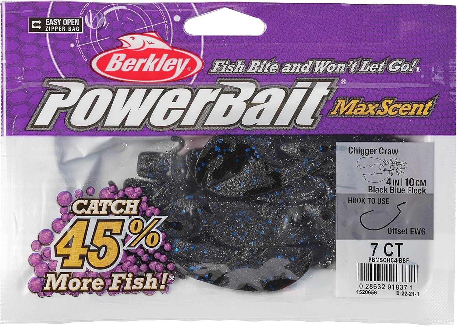 imageBerkley PowerBait MaxScent Chigger Craw Fishing Soft BaitBlack Blue Fleck
